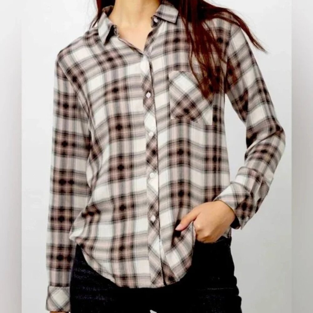 Rails Plaid Button-Down Shirt in Cream and Brown